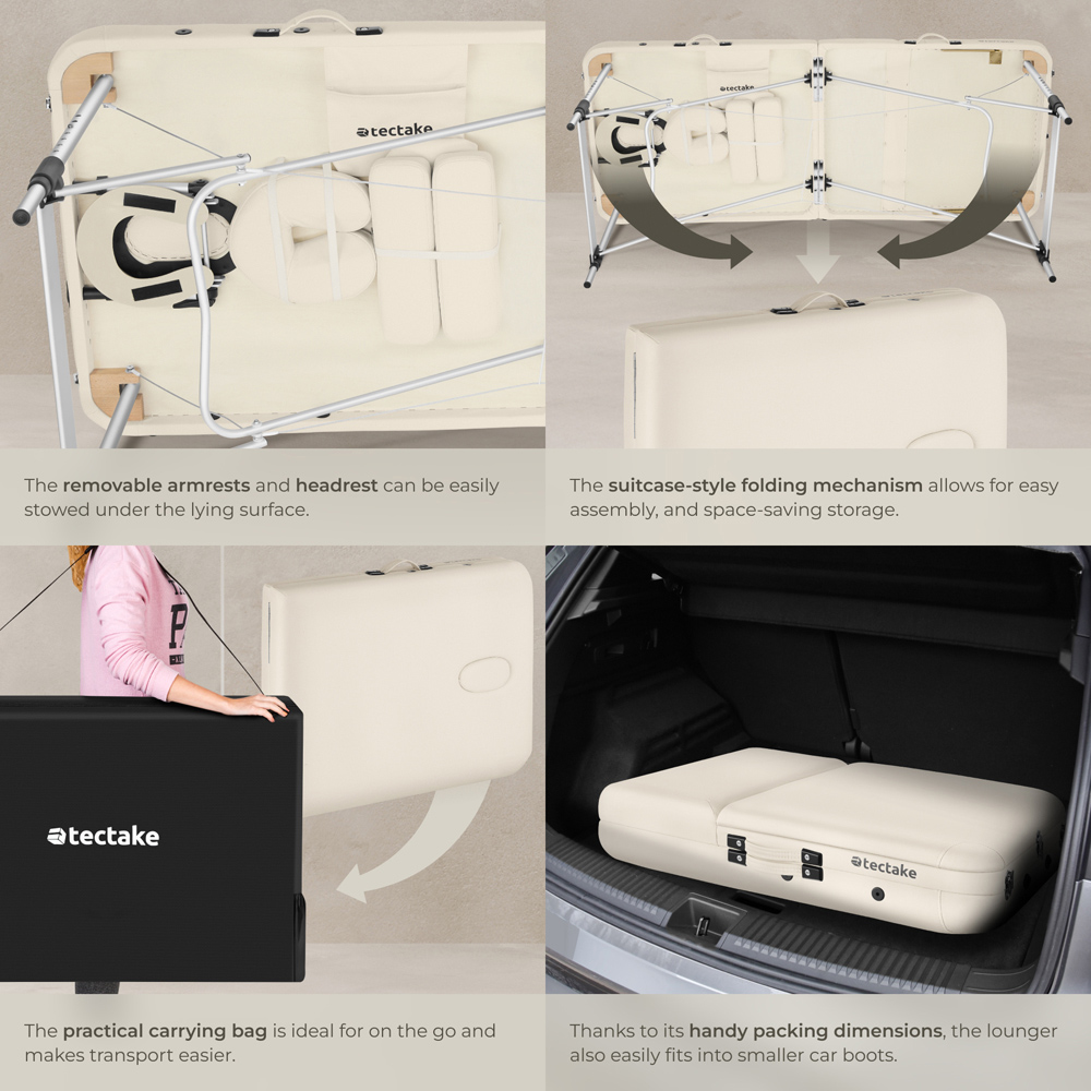 tectake Ko Tao Beige 3 Zone Aluminium Frame Foldable Massage Table with Carry Bag Image 4