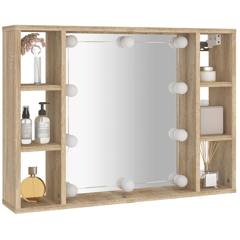 vidaXL 6 Open Shelf Sonoma Oak LED Mirror Cabinet Image 3