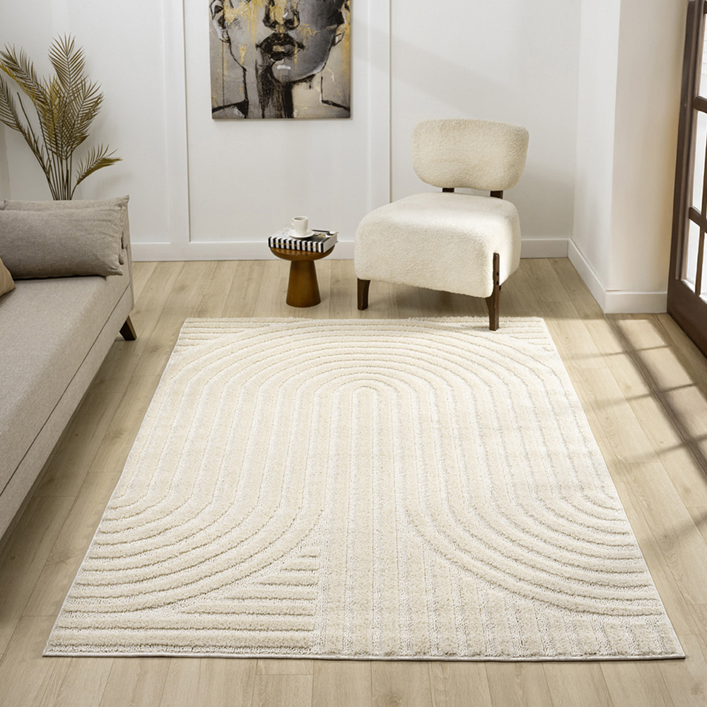 Desire Rugs Isabella Cream Embossed Mazia Arch Lines Rug 60 x 220cm Image 7