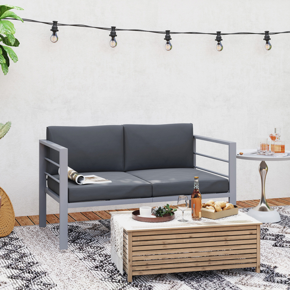 Outsunny 2 Seater Charcoal Grey Garden Loveseat with Removable Cushions Image 4