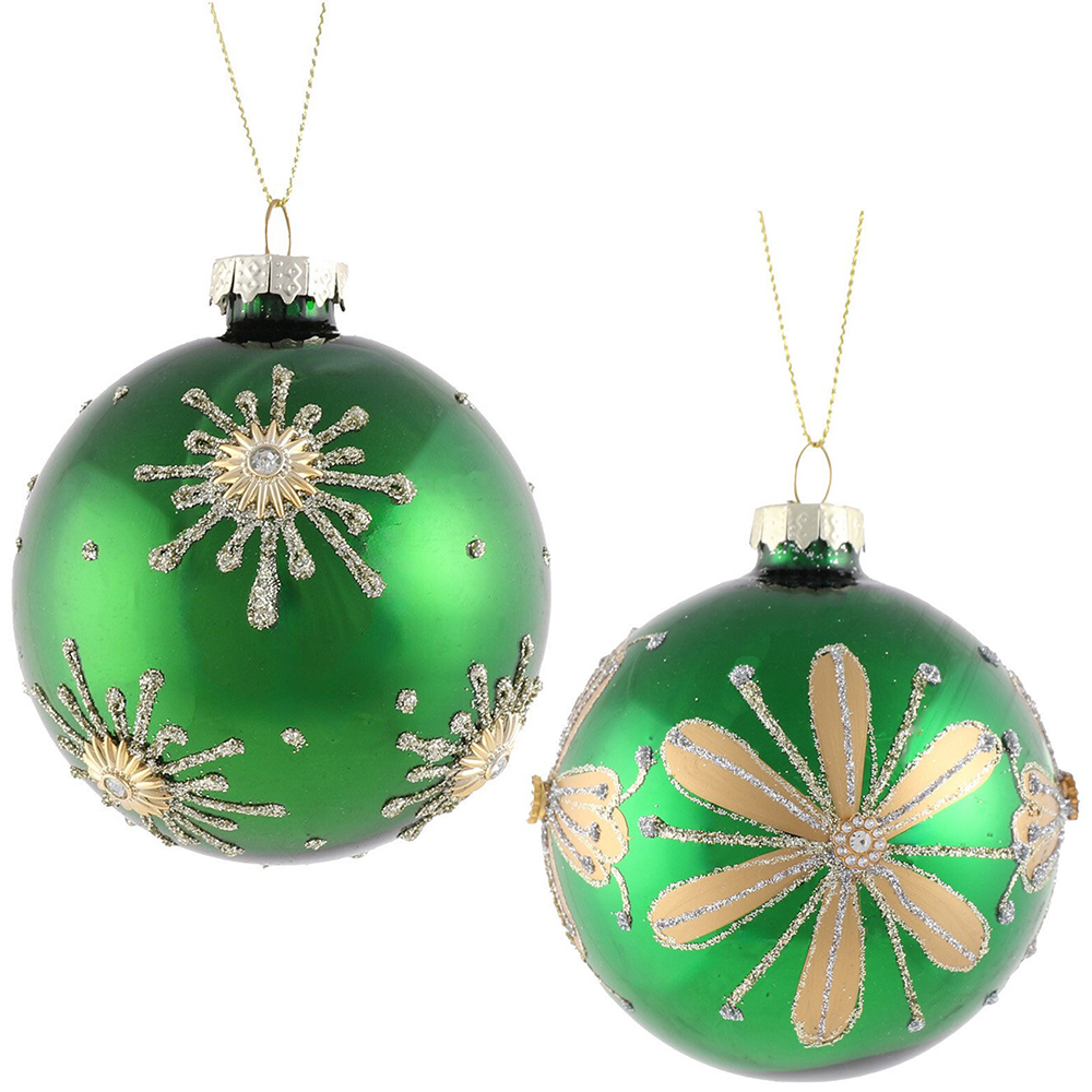 Green and Gold Shiny Decorative Bauble - Green Image 1