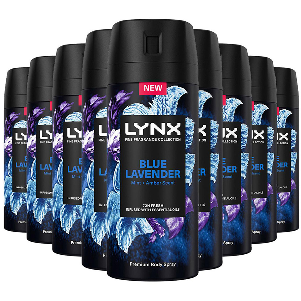 Lynx Fine Fragrance Collection Blue Lavender Deodorant Body Spray 150ml 9 Pack Image 1