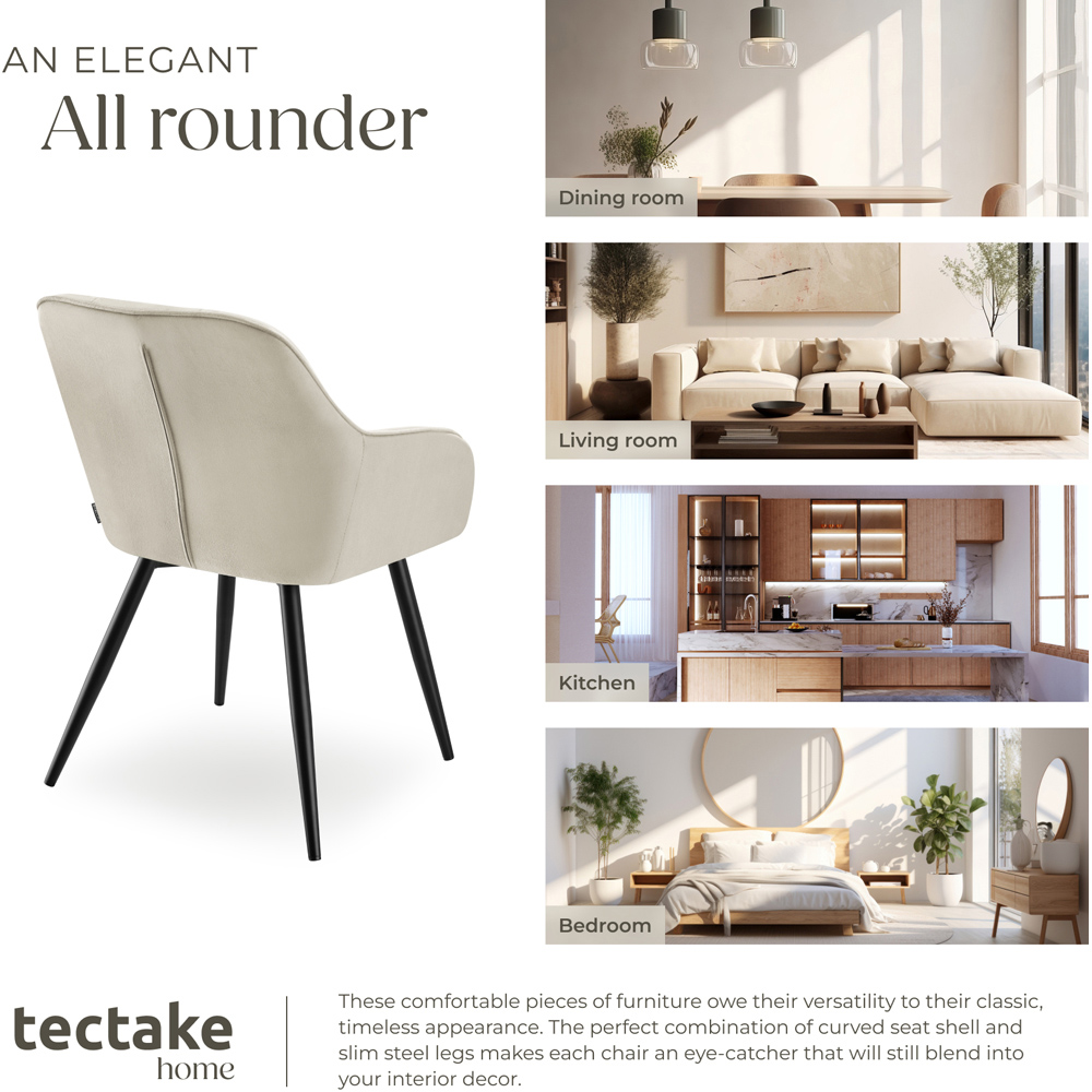 tectake Marilyn Set of 4 Cream and Black Quilted Velvet Dining Chair with Armrest Image 7