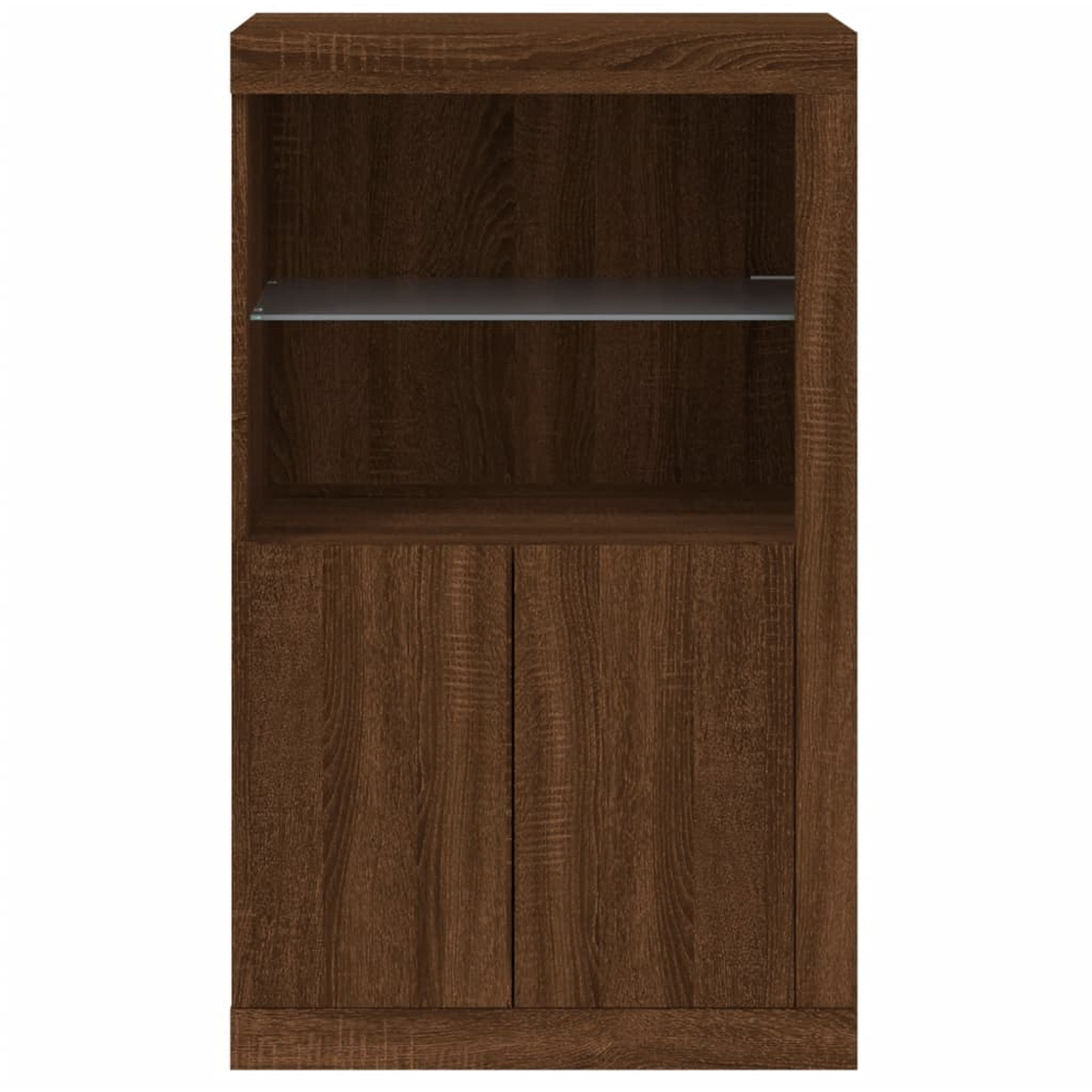 vidaXL 2 Door 2 Shelf LED Brown Oak Side Cabinet Image 3