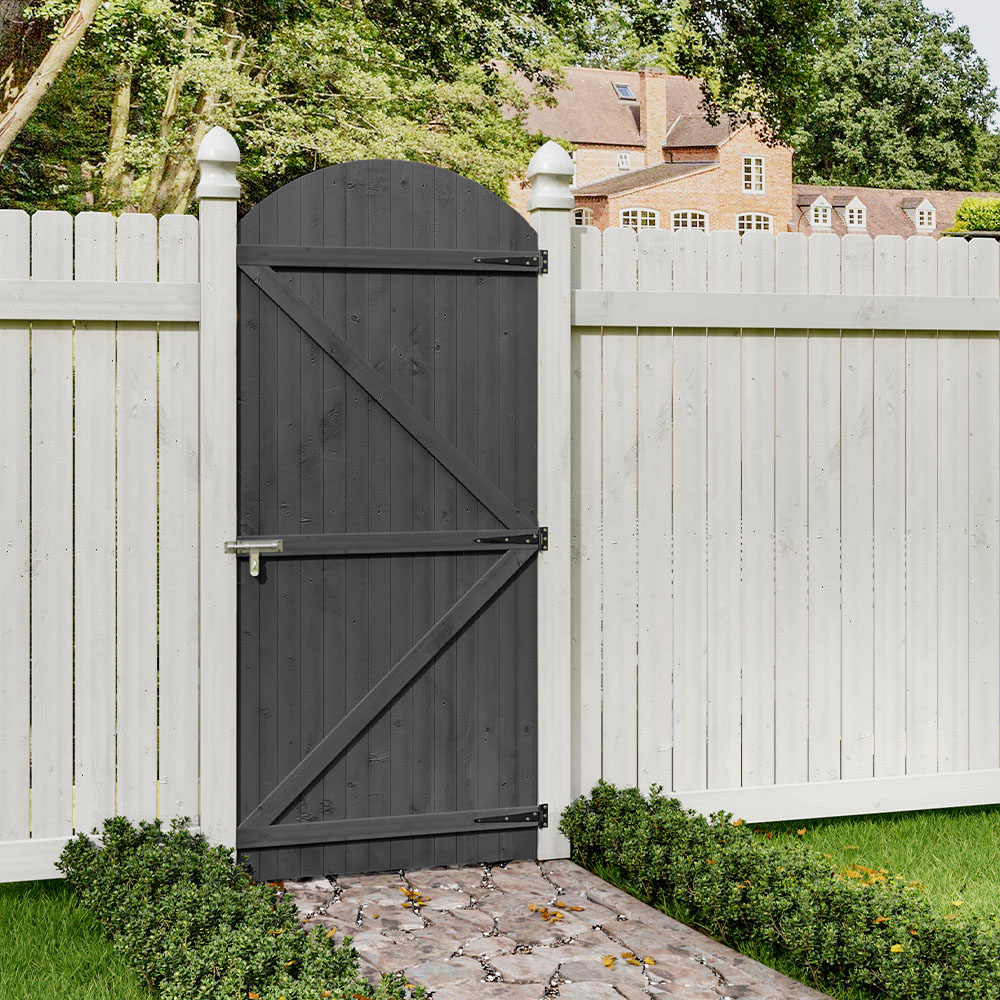 Living and Home Grey Semi Braced Arch Freestanding Wooden Garden Tomber Gate with Latch 210 x 90cm Image 2
