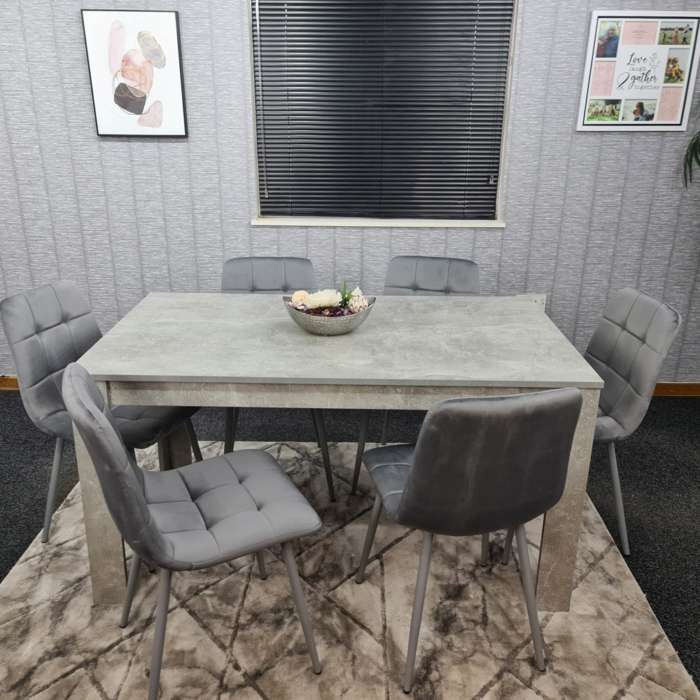 Portland Velvet 6 Seater Dining Set Stone Grey and Grey Image 3