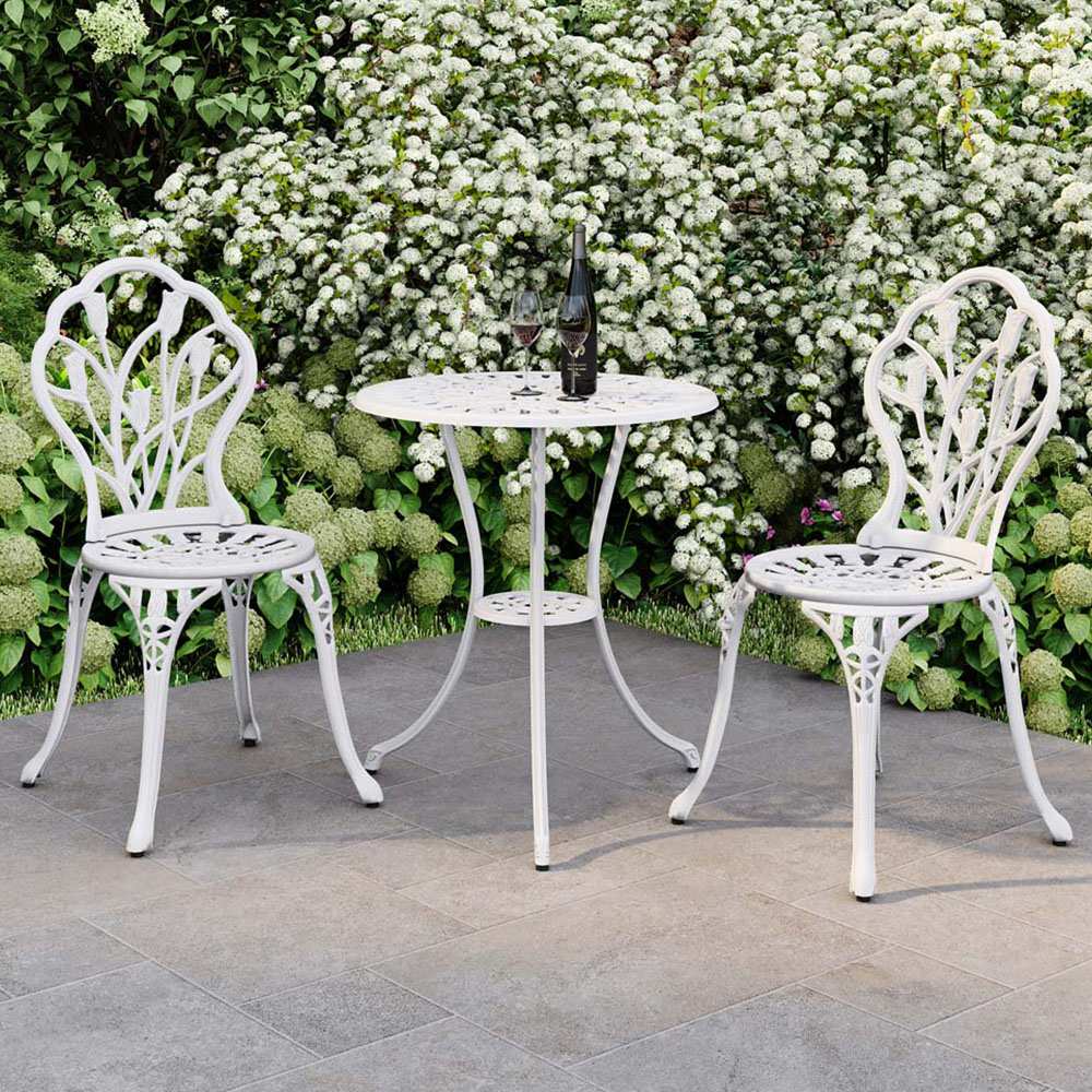 Charles Bentley Tulip Aluminium 2 Seater Cast Bistro Set White Image 1