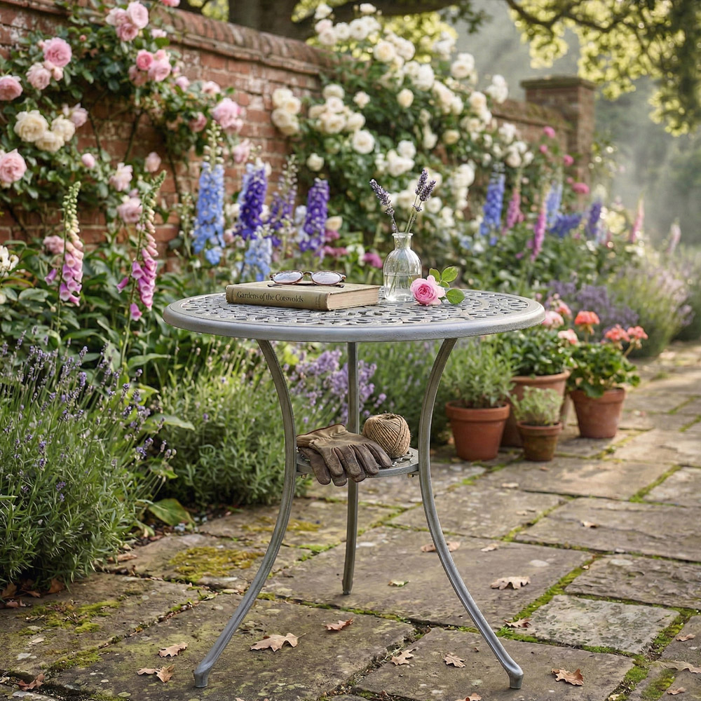 Centurion Positano 2 Seater Grey Round Garden Bistro Table with Parasol Hole Image 3