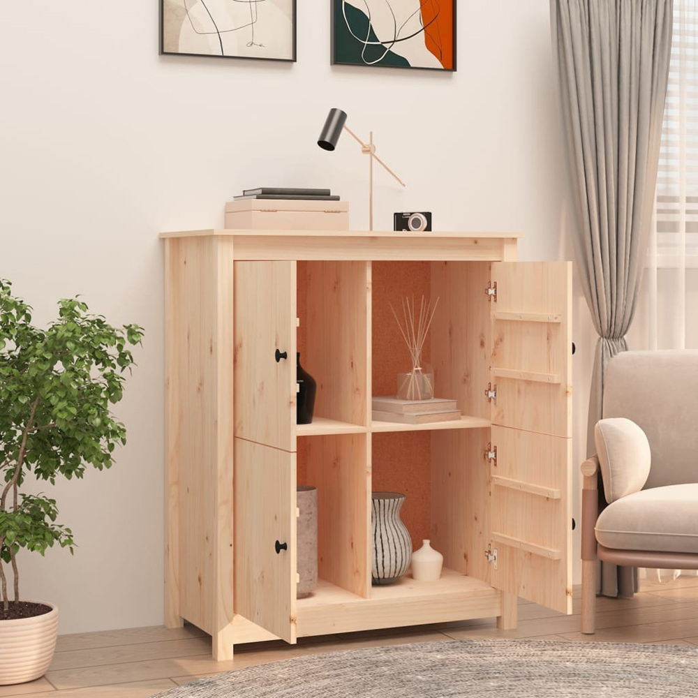 vidaXL 4 Door Natural Solid Pine Wood Sideboard Image 8