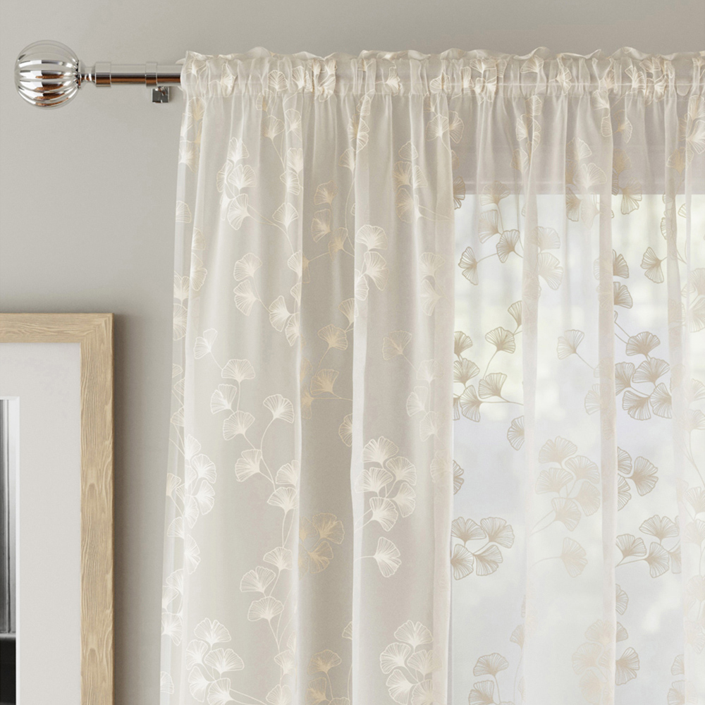 Tyrone Textiles Delila Cream Trail Leaf Print Sheer Voile Panel Curtain 140 x 229cm Image 3