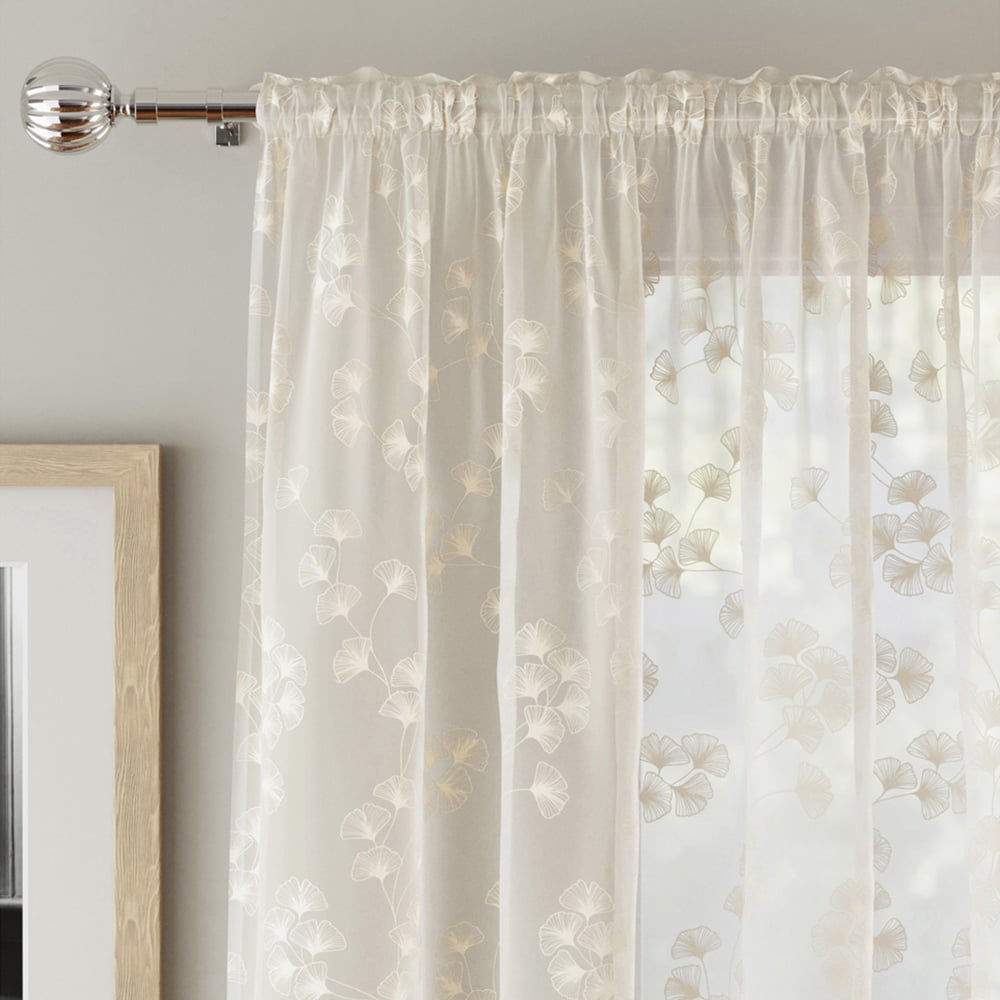 Tyrone Textiles Delila Cream Trail Leaf Print Sheer Voile Panel Curtain 140 x 122cm Image 3