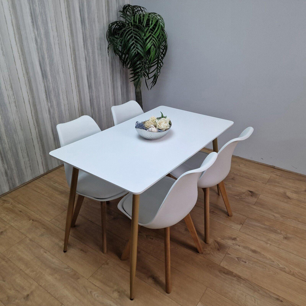 Portland 4 Seater Leather Dining Set White Image 3