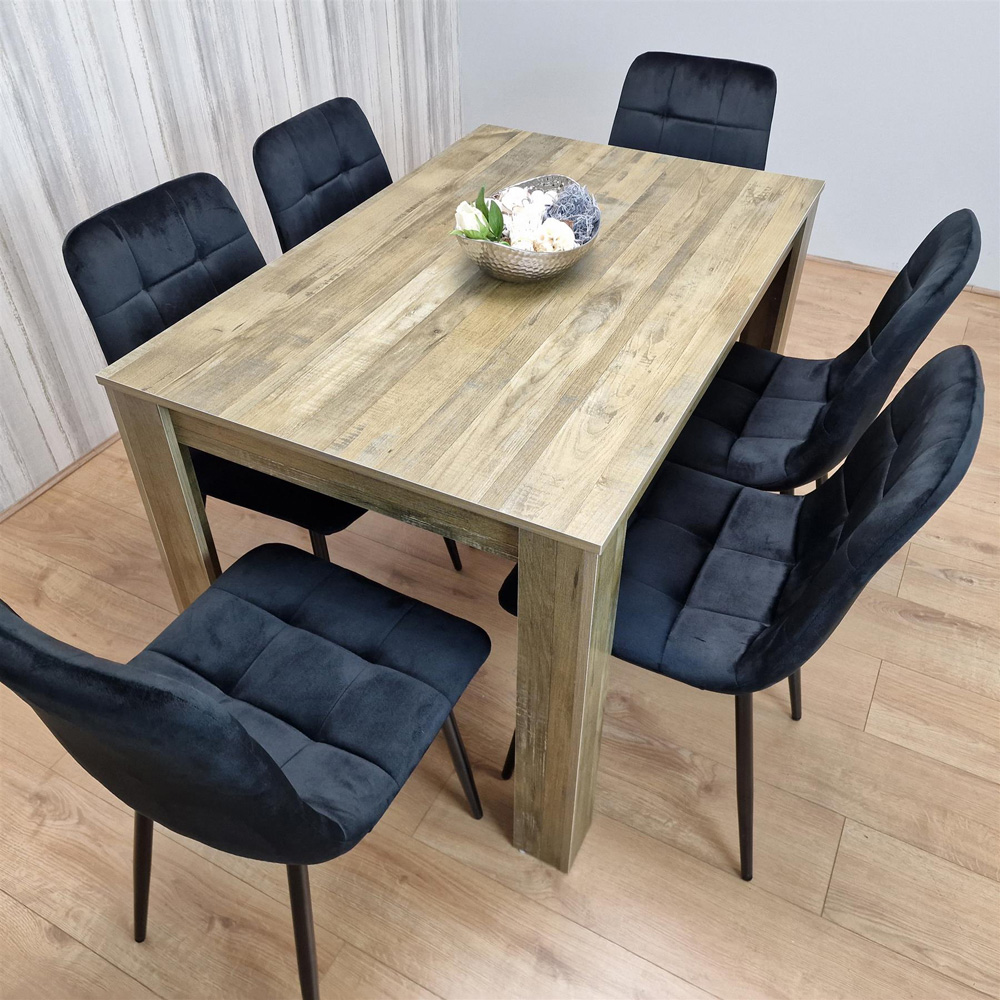 Kosy Koala 6 Seater Velvet Dining Set Rustic Effect and Black Image 5