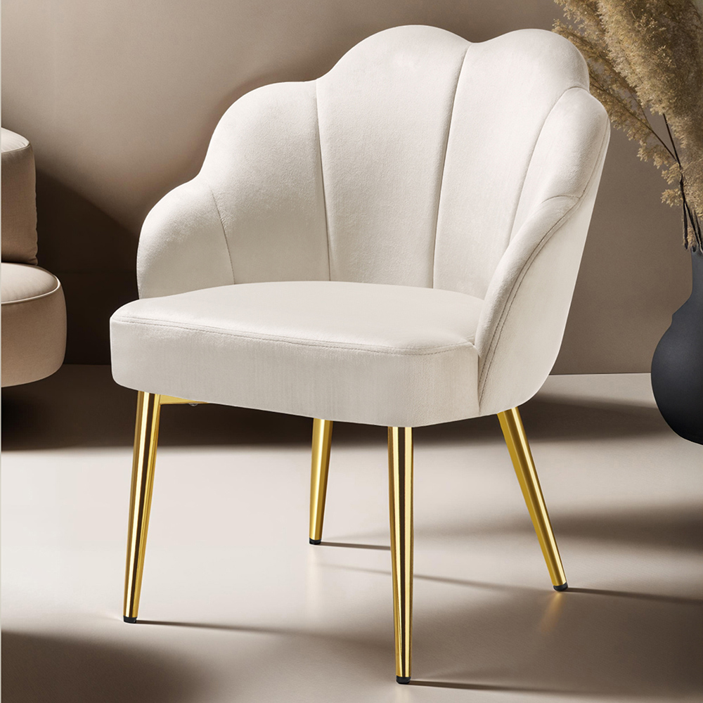 tectake Hellen Set of 4 Cream and Gold Shell Shaped Velvet Accent Chair Image 1