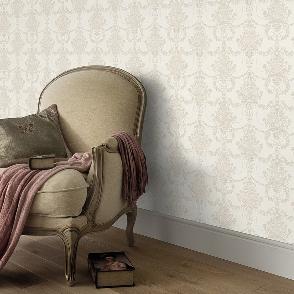 Erismann Timeless Damask Textured Cream Vinyl Wallpaper Image 4