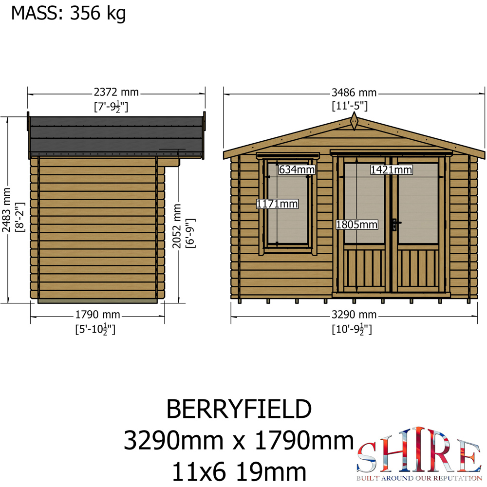 Shire Berryfield 11 x 6ft Apex Garden Log Cabin Image 9