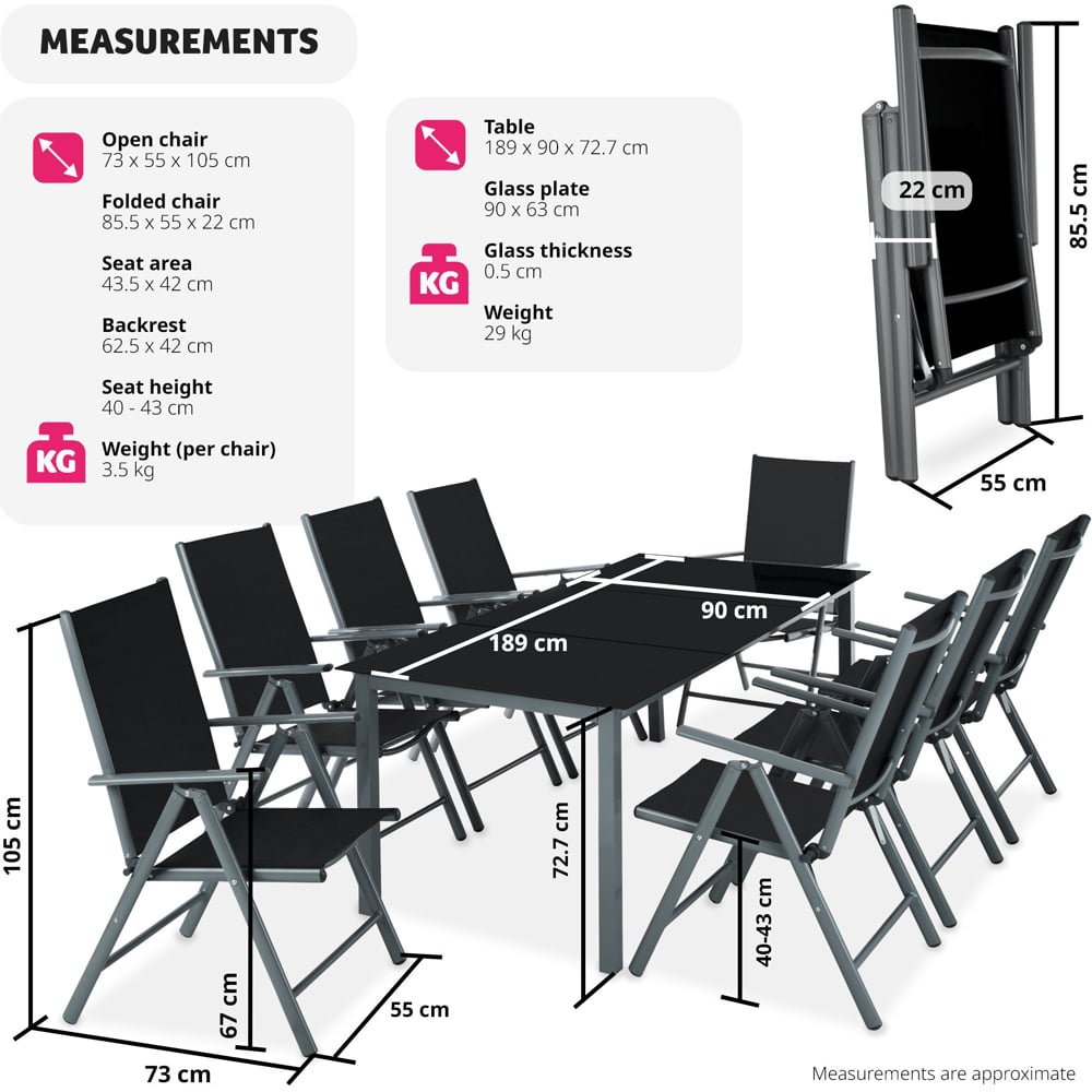 tectake Pompeii 8 Seater Adjustable Garden Dining Table Set Anthracite Image 8