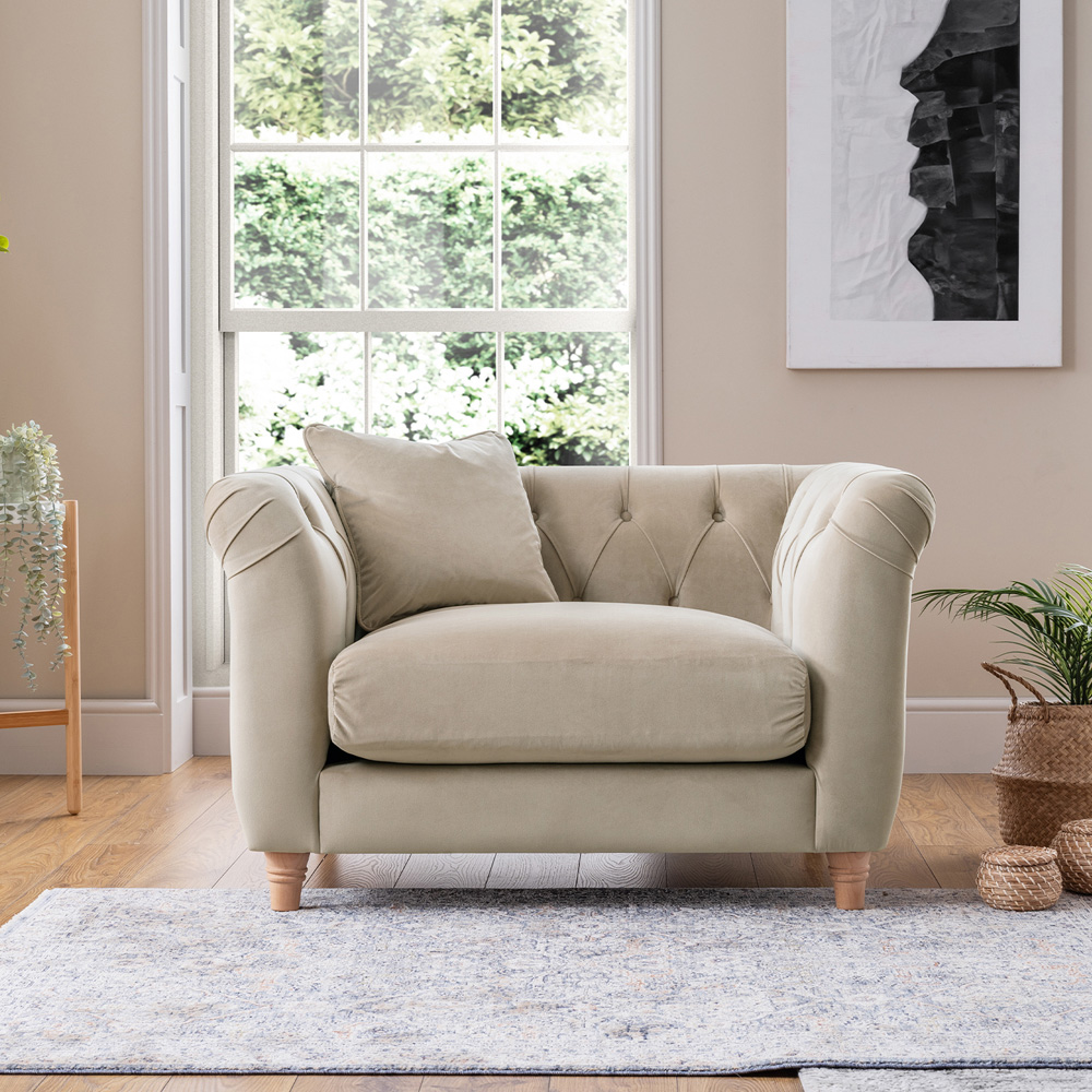 Elsie Chesterfield 5 Seater Putty Plush Velvet Sofa Suite Image 6