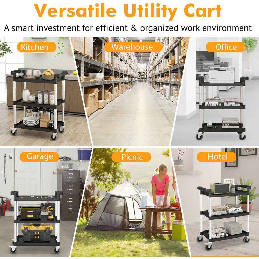 Costway 3 Tire Metal Rolling Cart with Lockable Universal Wheels Image 7