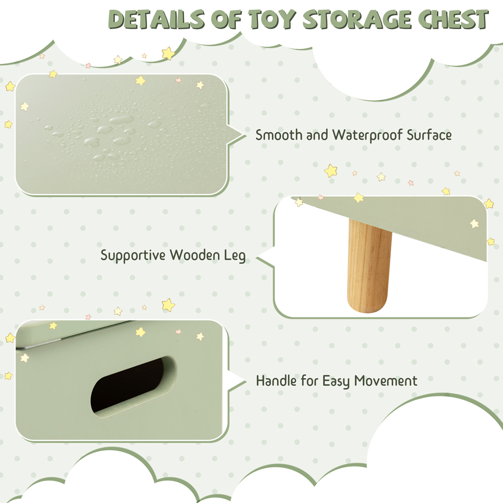 Costway Green Kids Toy Box with Safety Hinge Image 7