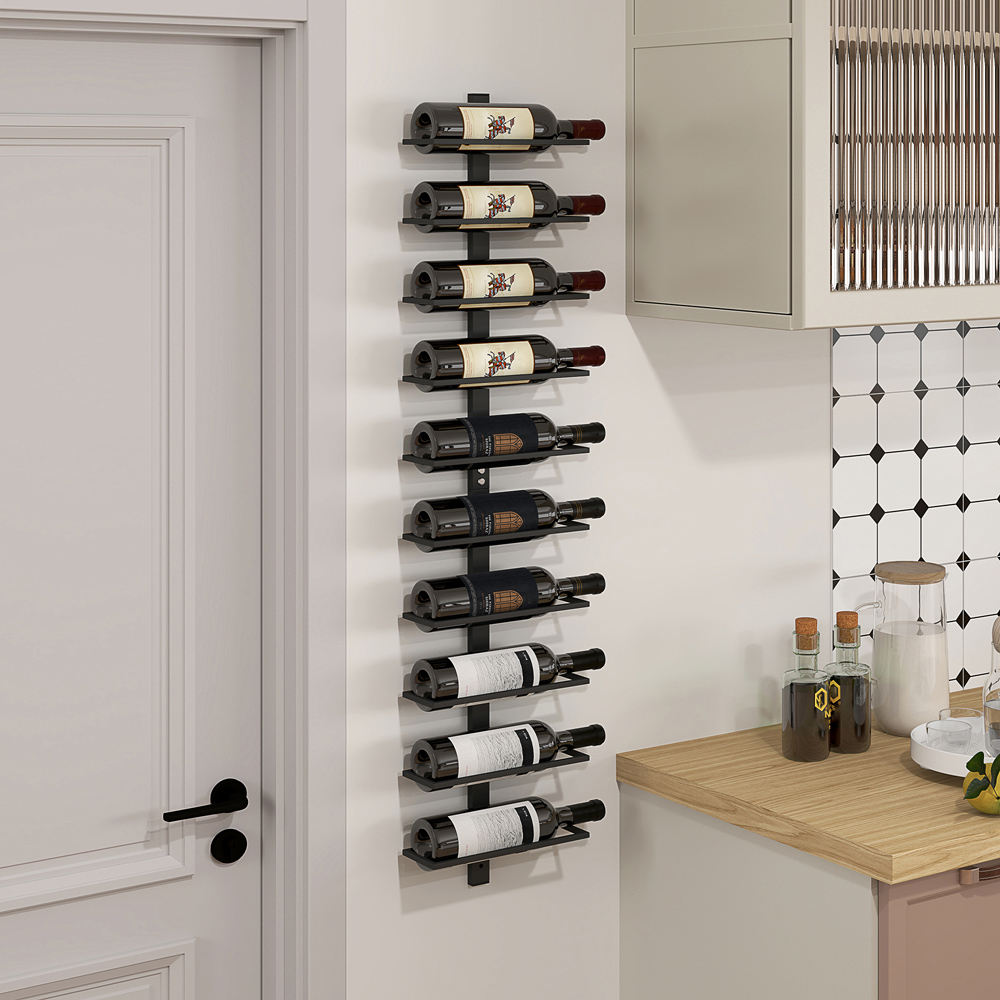 HOMCOM 10 Bottle Black Wall Mount Wine Rack Image 2