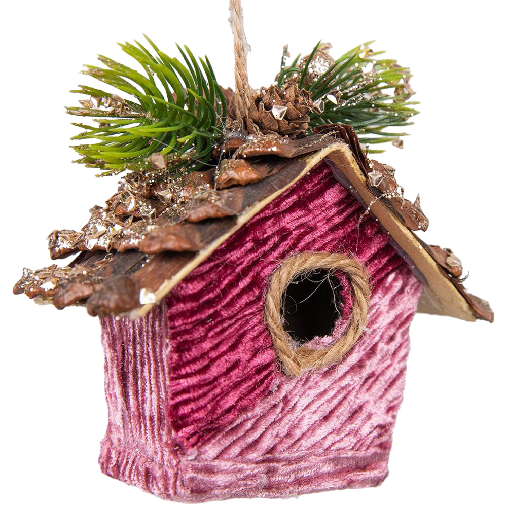 Shatchi Pink Burgundy Birdhouse Ornament Image 1