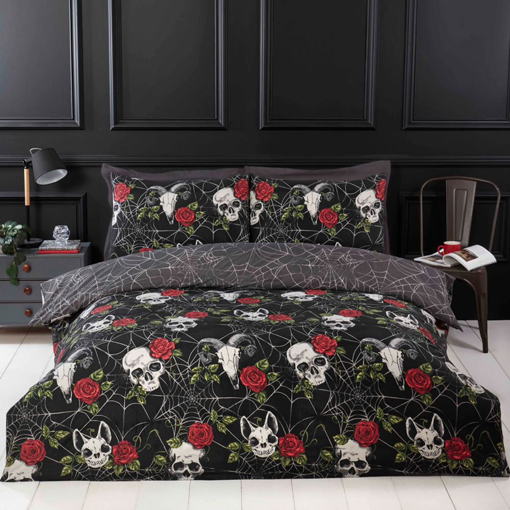 Rapport Home Skulls and Roses Double Multicolour Microfibre Duvet Set Image 1