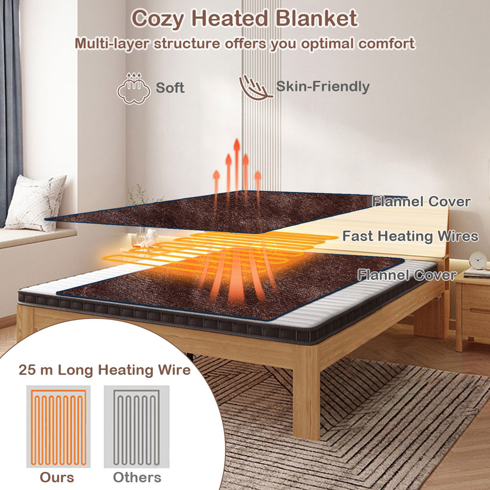 Costway Coffee Electric Blanket with 4 Heat Settings 180 x 130cm Image 3