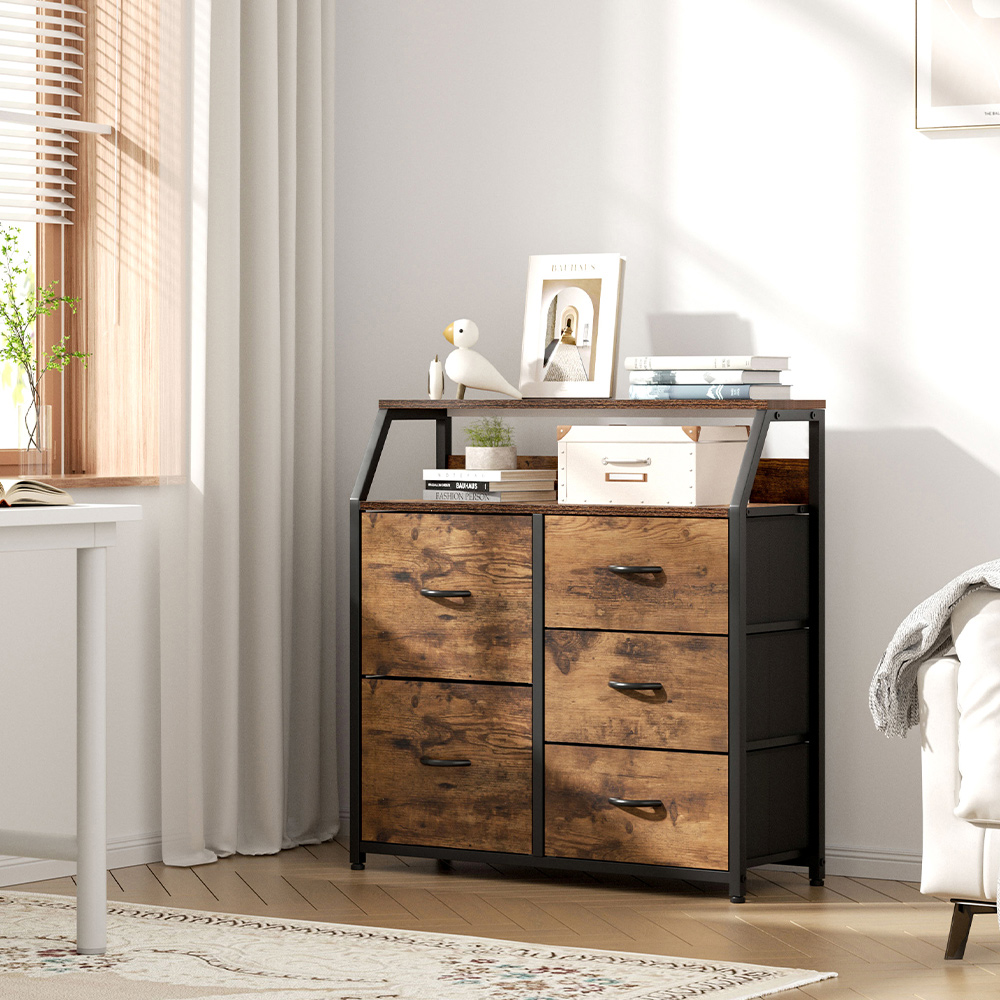 H&O Direct 5 Drawer Single Shelf Retro Style Storage Cabinet Image 5