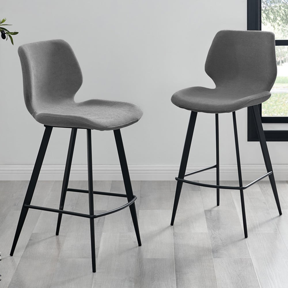 Furniturebox Lyla Set of 2 Grey and Black Textured Weave Bar Chairs Image 1