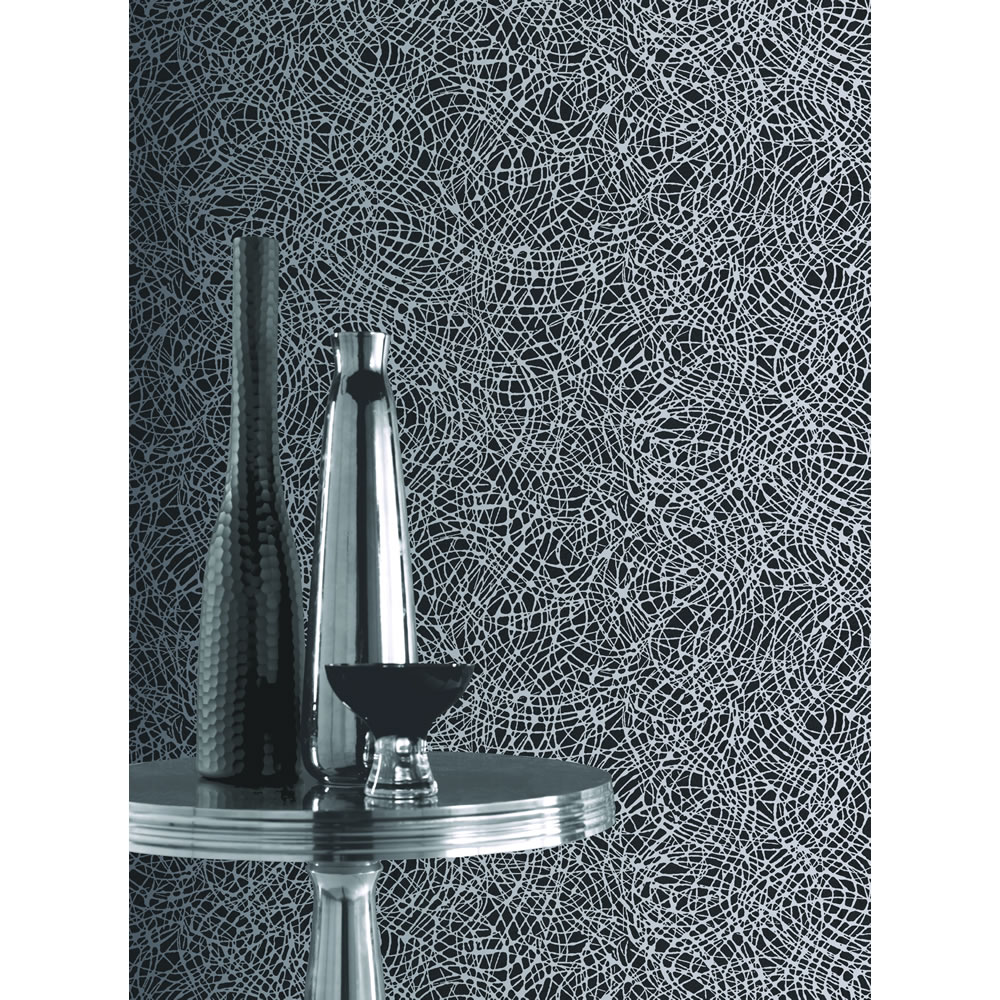 Arthouse Foil Swirl Black and Silver Wallpaper Image 3