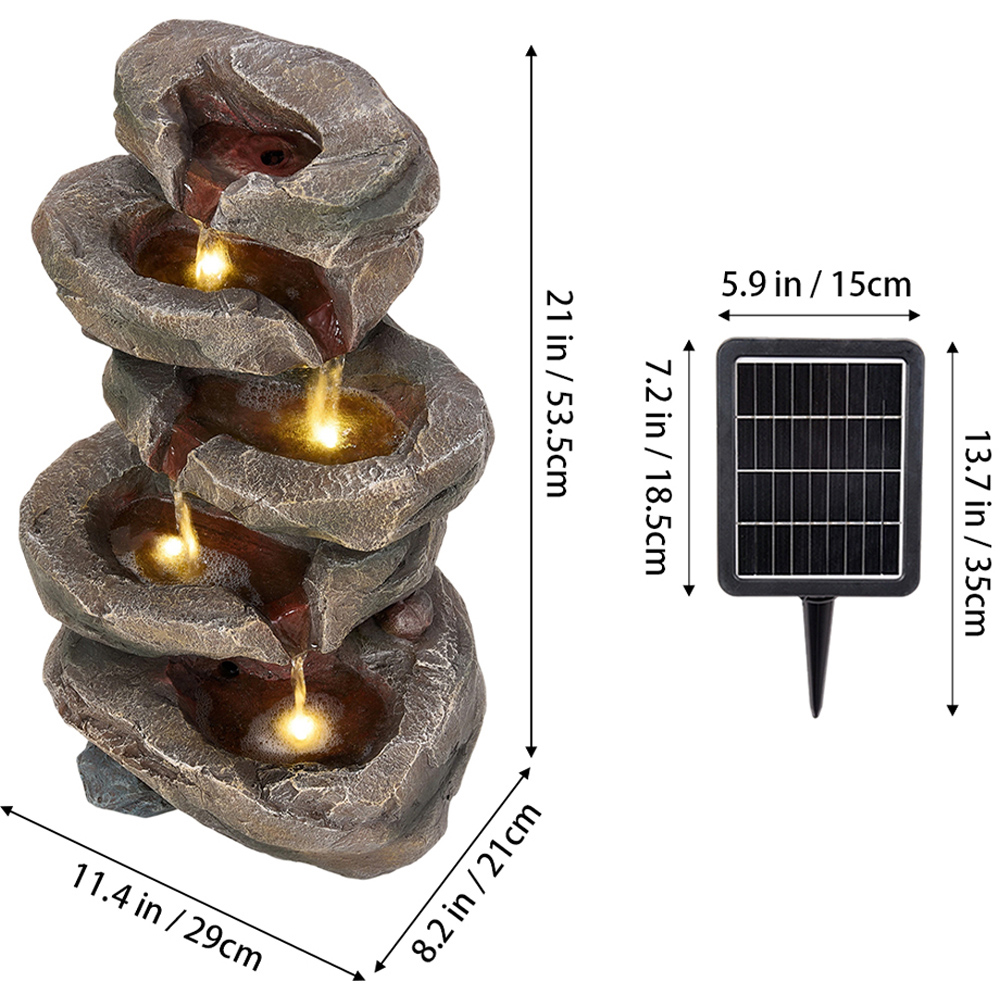 Living and Home 5-Tier Rockery Solar LED Water Feature Image 6