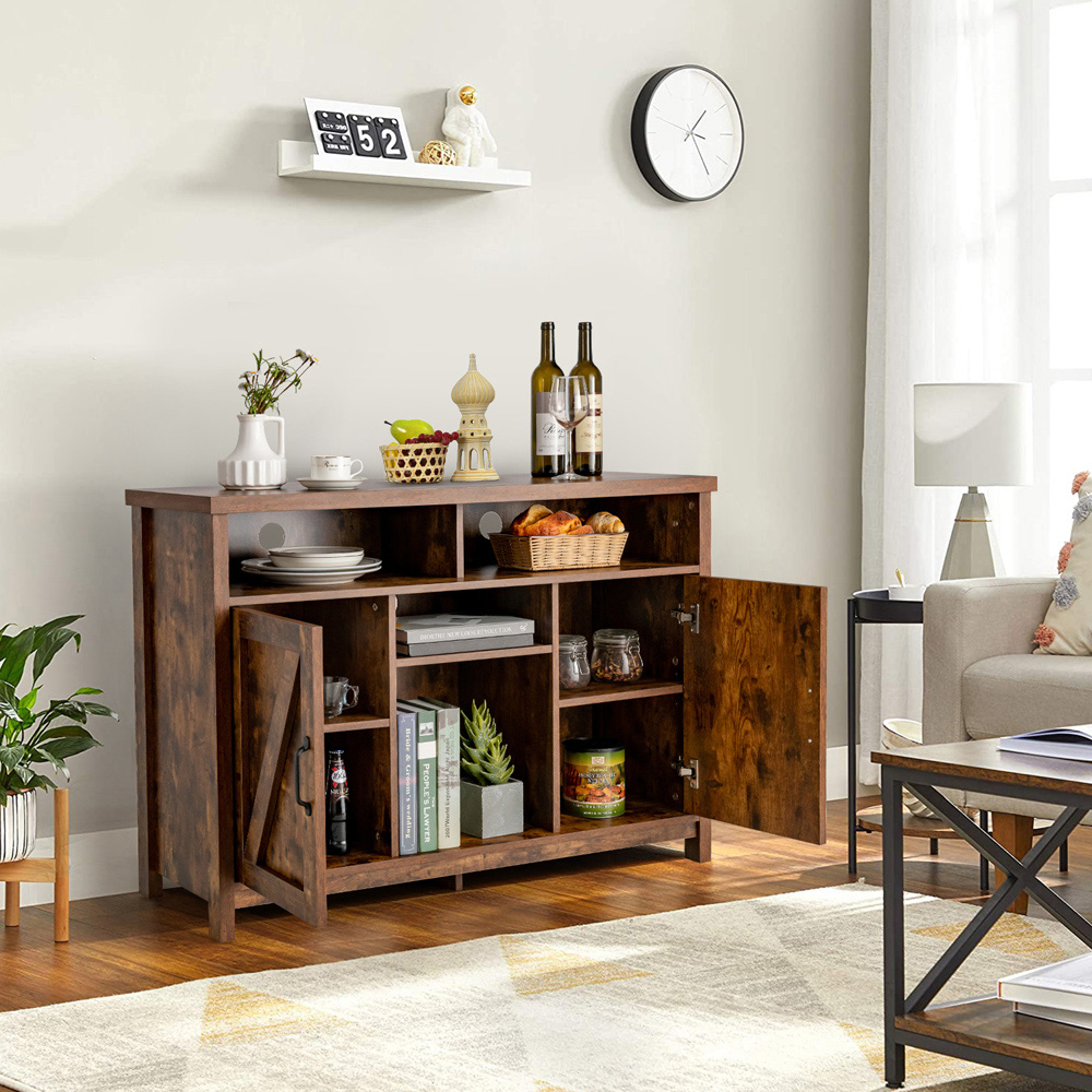 Costway 2 Door 2 Shelf Rustic Brown Buffet Storage Cabinet with Detachable Wine Rack Image 3