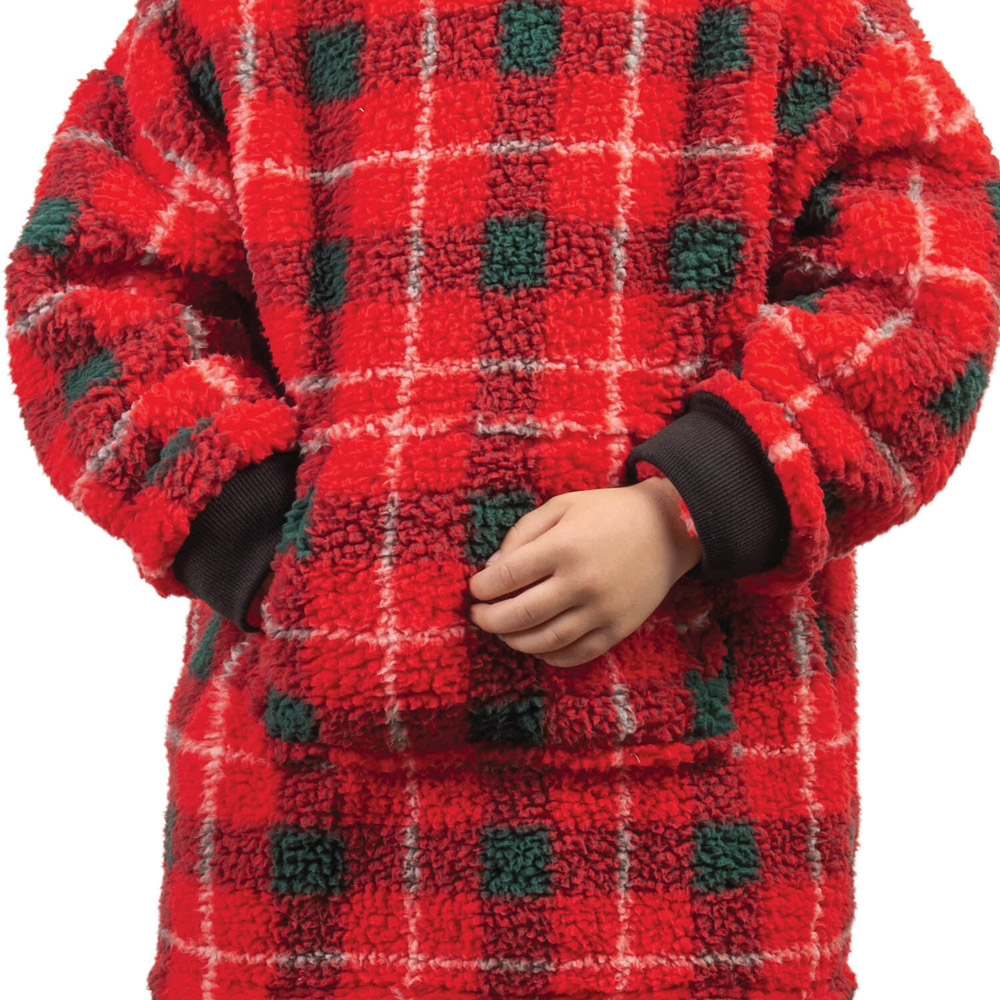 Kids Tartan Sherpa Hoodie Red Image 3