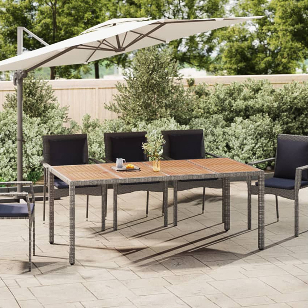 vidaXL 6 Seater Grey Polyrattan and Solid Wood Acacia Tabletop Garden Table Image 1