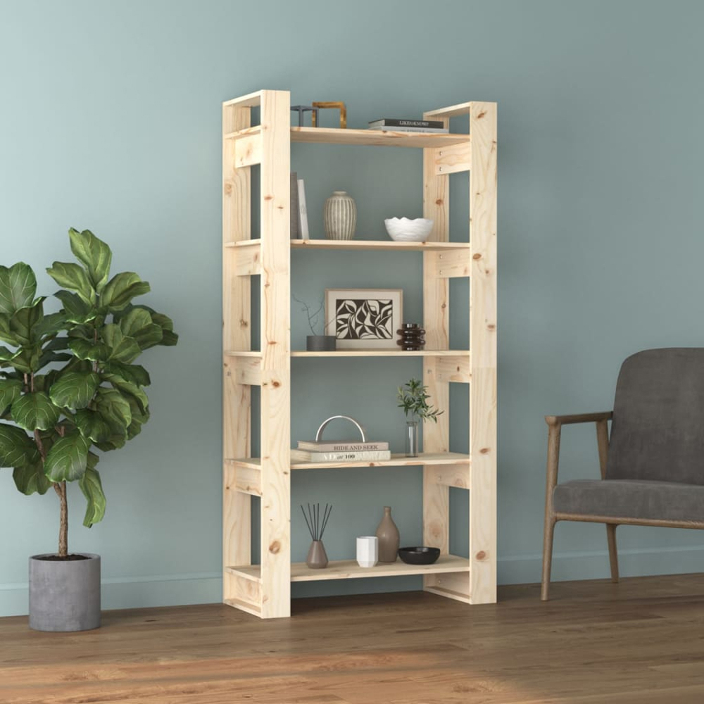 vidaXL 5 Shelf Natural Solid Wood Bookcase Image 7