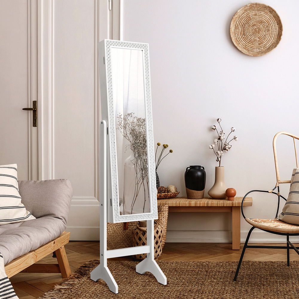 Costway White Freestanding Jewellery Cabinet Armoire with Full Length Mirror Image 6
