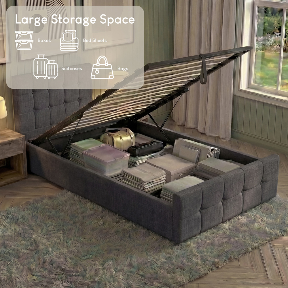 VIDA DESIGNS Valentina Single Dark Grey Linen Ottoman Bed with Padded Headboard Image 5