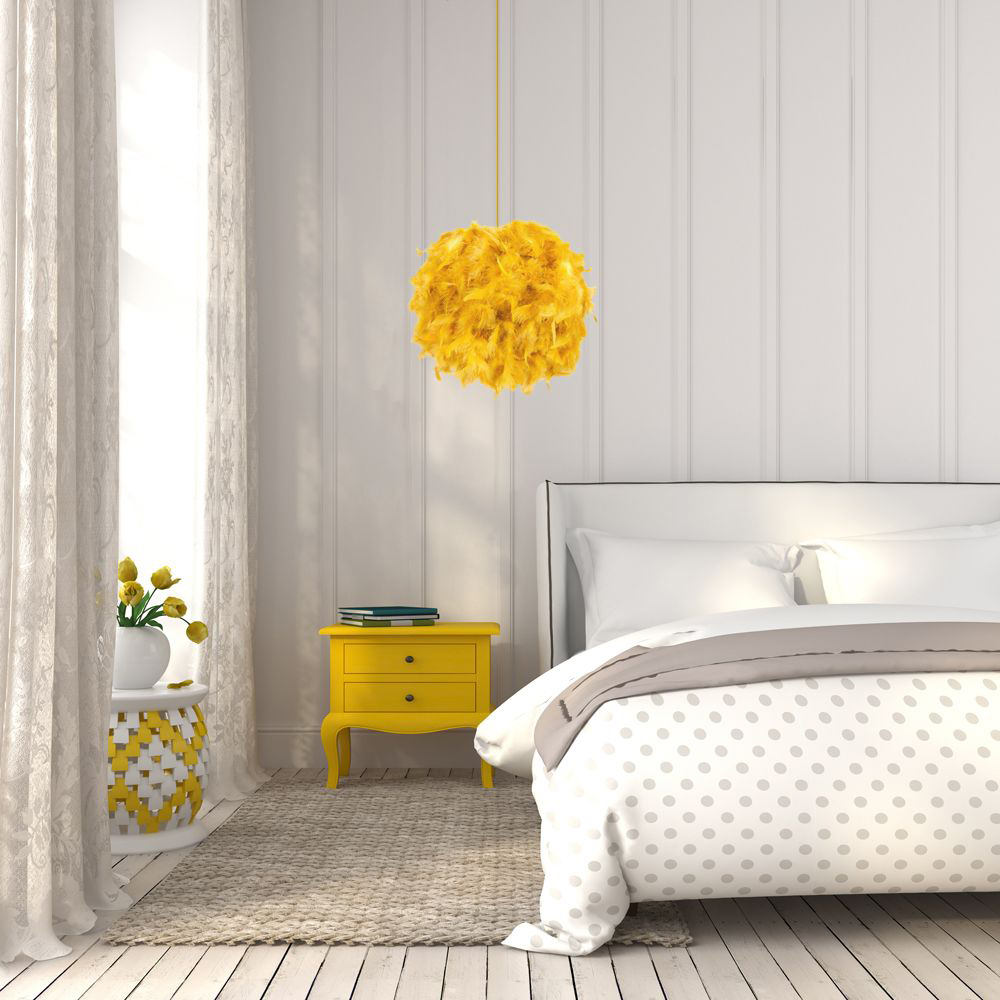 Happy Homewares Small Ochre Feather Decorated Pendant Shade Image 2