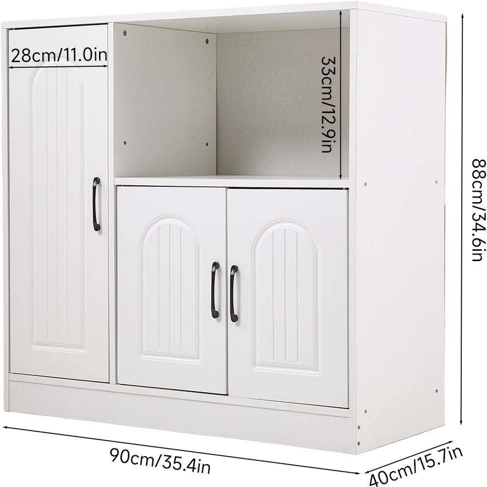 Living and Home 3 Door Single Shelf White Sideboard Image 9