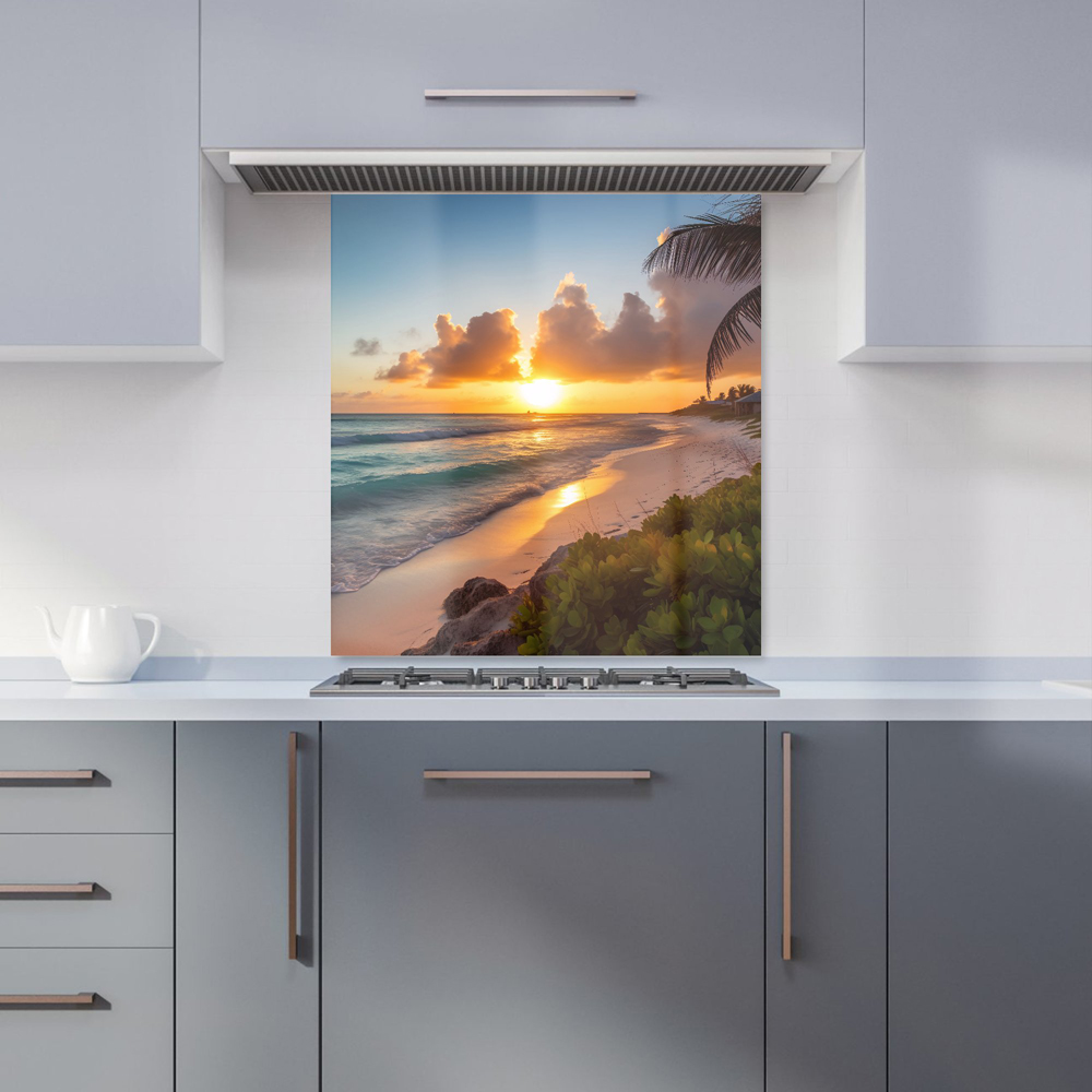 Warren Reed Designer Sunrise On The Beach Glass Kitchen Splashback 75 x 70cm Image 1