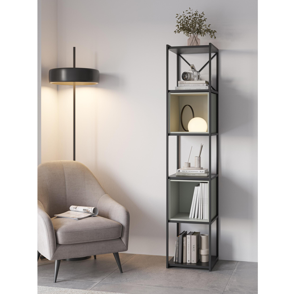 Decortie Vale Mini 5 Shelf Black Wood and Ash Green Bookcase Image 4