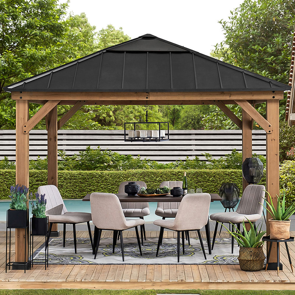 Sunjoy Pirin 3.36 x 3.36m Anthracite Cedar Wood Gazebo Image 1