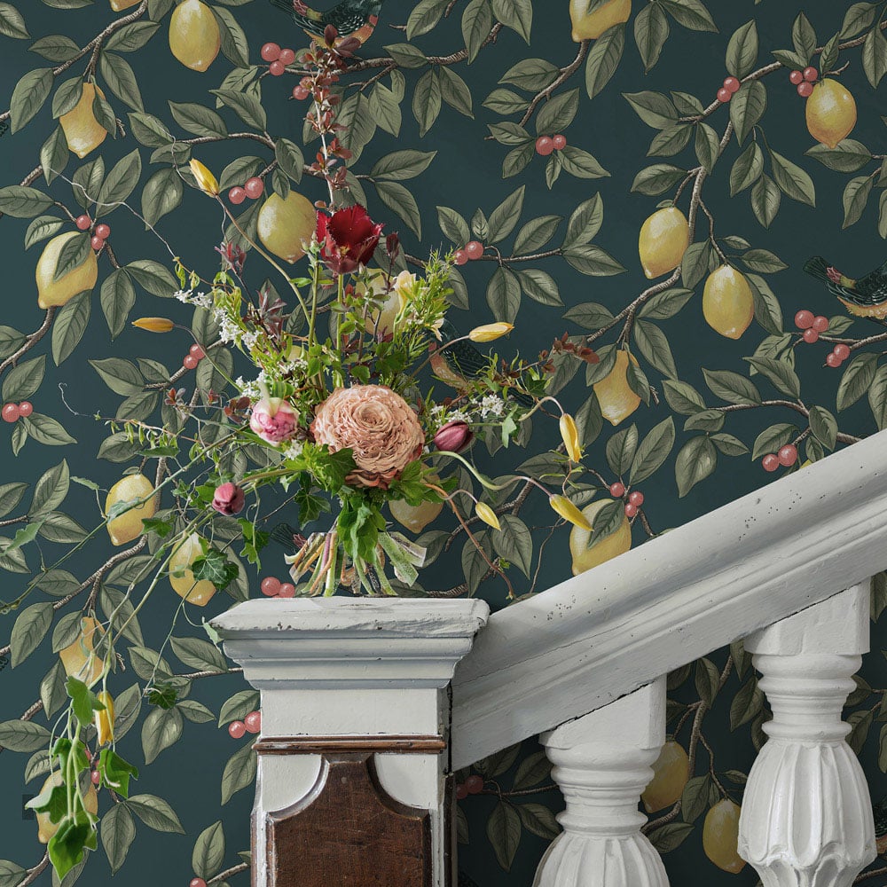 Holden Decor Lemon Leaf Trail Teal Wallpaper Image 3