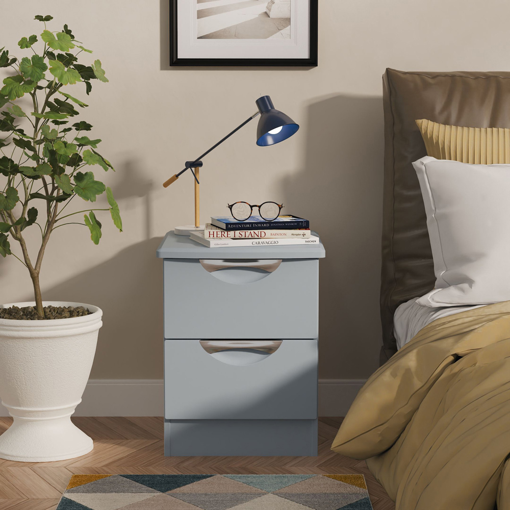 Crowndale Camden 2 Drawer Denim Blue Compact Bedside Cabinet Ready Assembled Image 7