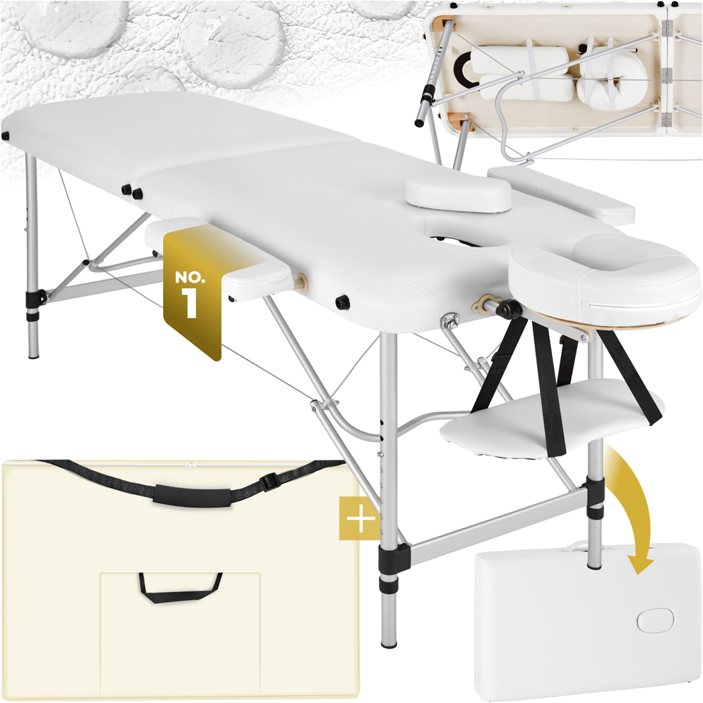 Massage Table - 2-zone bed, aluminium frame, with carry bag, head- and armrests - White Image 3