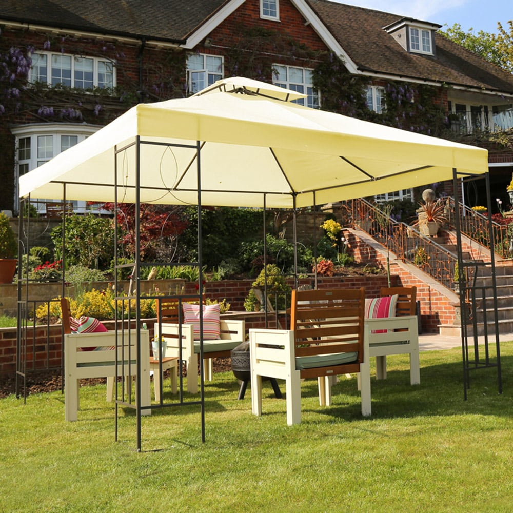 Charles Bentley 3 x 3m Cream Steel Art Luxury Gazebo Image 1