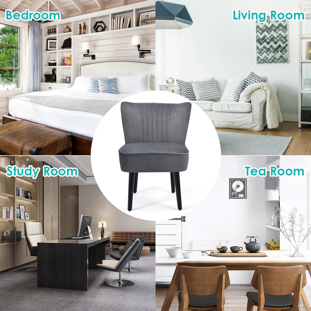 Costway Grey Velvet Accent Chair Set of 2 Image 8