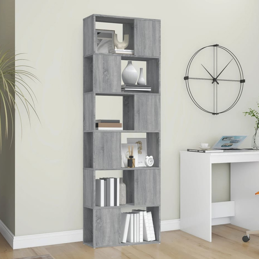 vidaXL 6 Shelf Grey Sonoma Bookcase Image 1