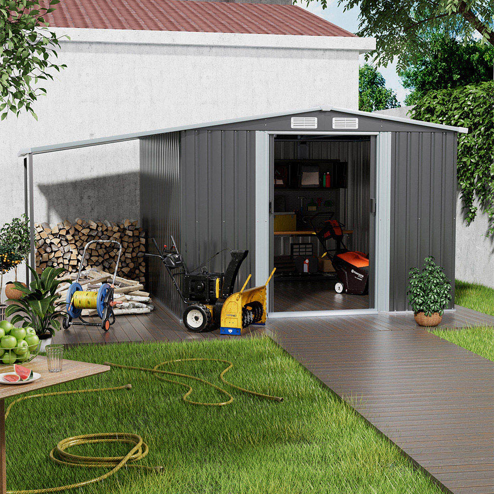 Living and Home 10 x 8ft Dark Grey Metal Storage Shed with Lean-to Roof Image 2